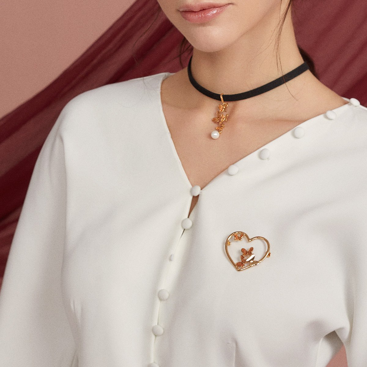 shes茜子饰品蝶梦缘系列蝴蝶共舞心形胸针