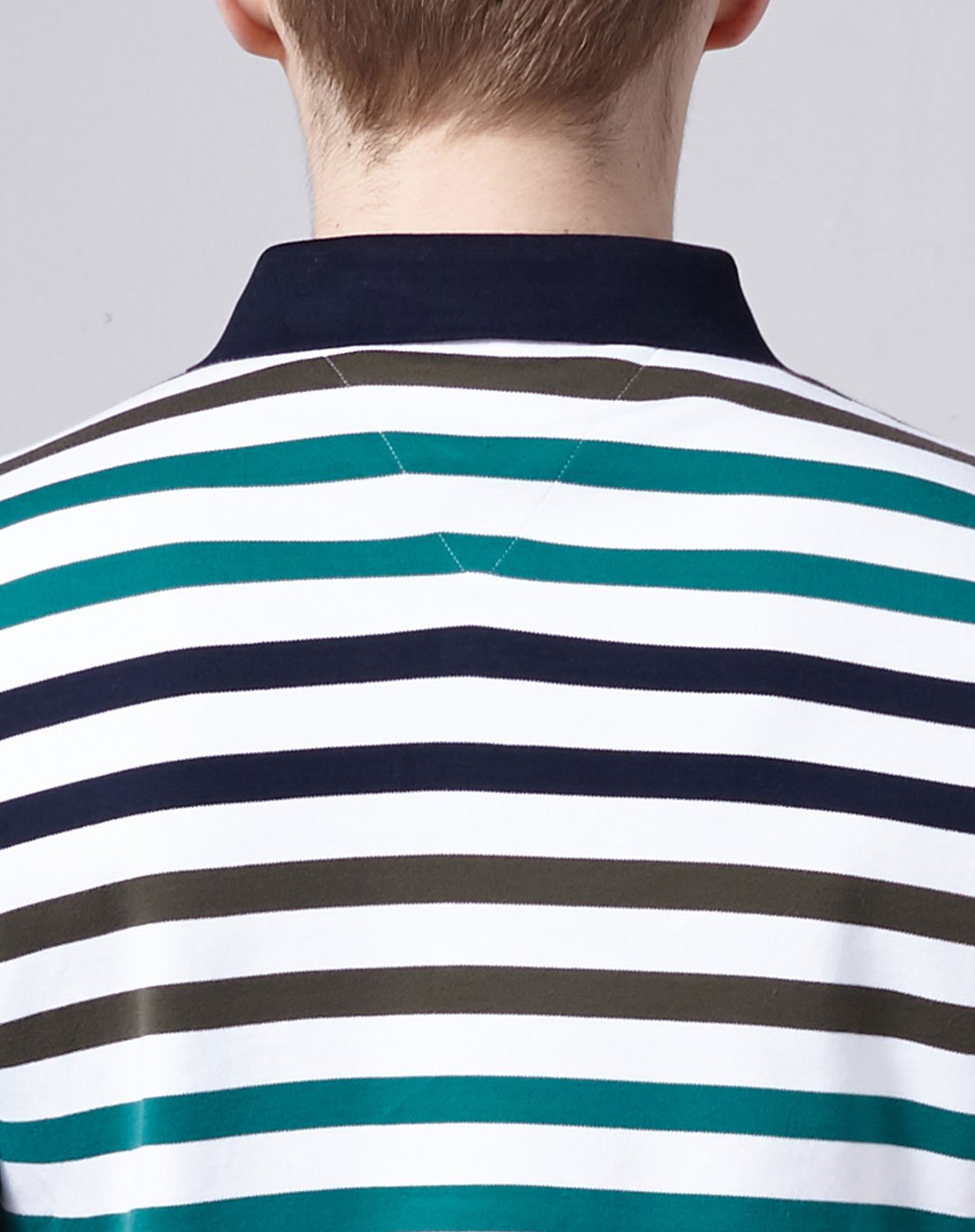 条纹扁机领子短袖polo