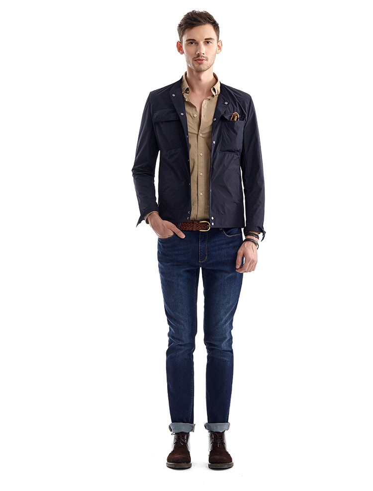 ucla男装专场 ucla2018秋季新款男士学院商务上班休闲立领夹克纽扣