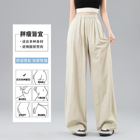 班尼路 山本裤女工装高腰垂感显瘦夏季休闲长裤宽松直筒慵懒阔腿裤褶皱 图片 2