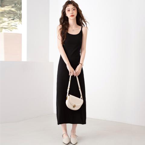 班尼路 夏季气质优雅吊带连衣裙微弹修身显瘦休闲纯色时尚性感A字中长裙 图片 2