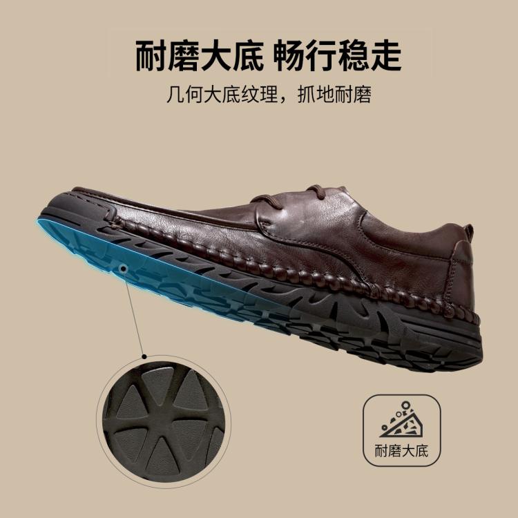 骆驼 【头层牛皮】春夏男牛皮手工鞋户外复古休闲皮鞋软底缝线鞋爸爸鞋