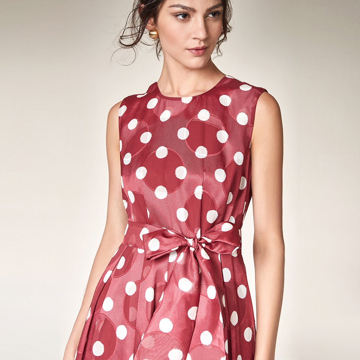 波点复古无袖连衣裙