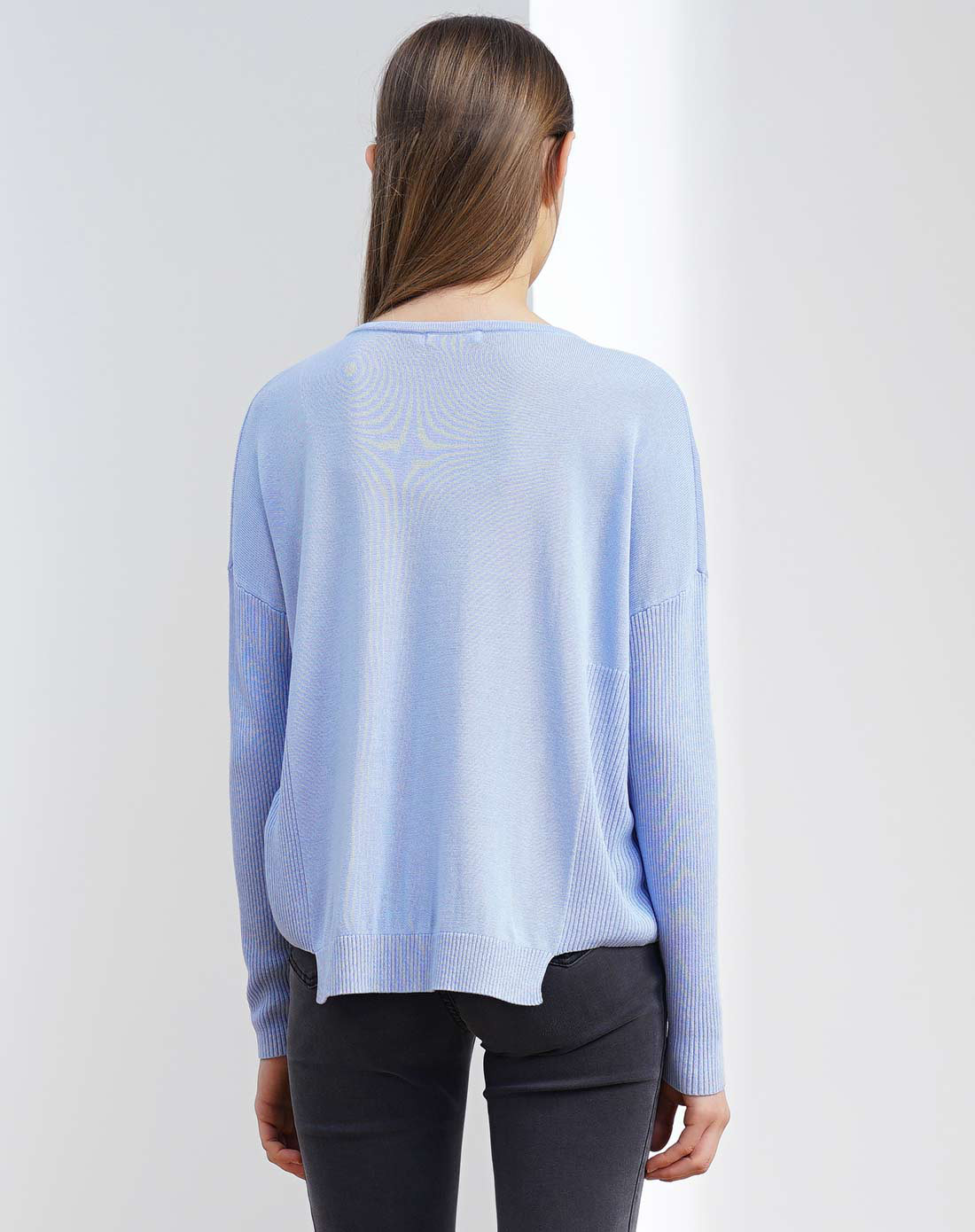 h型落肩长袖宽松针织开衫浅水蓝