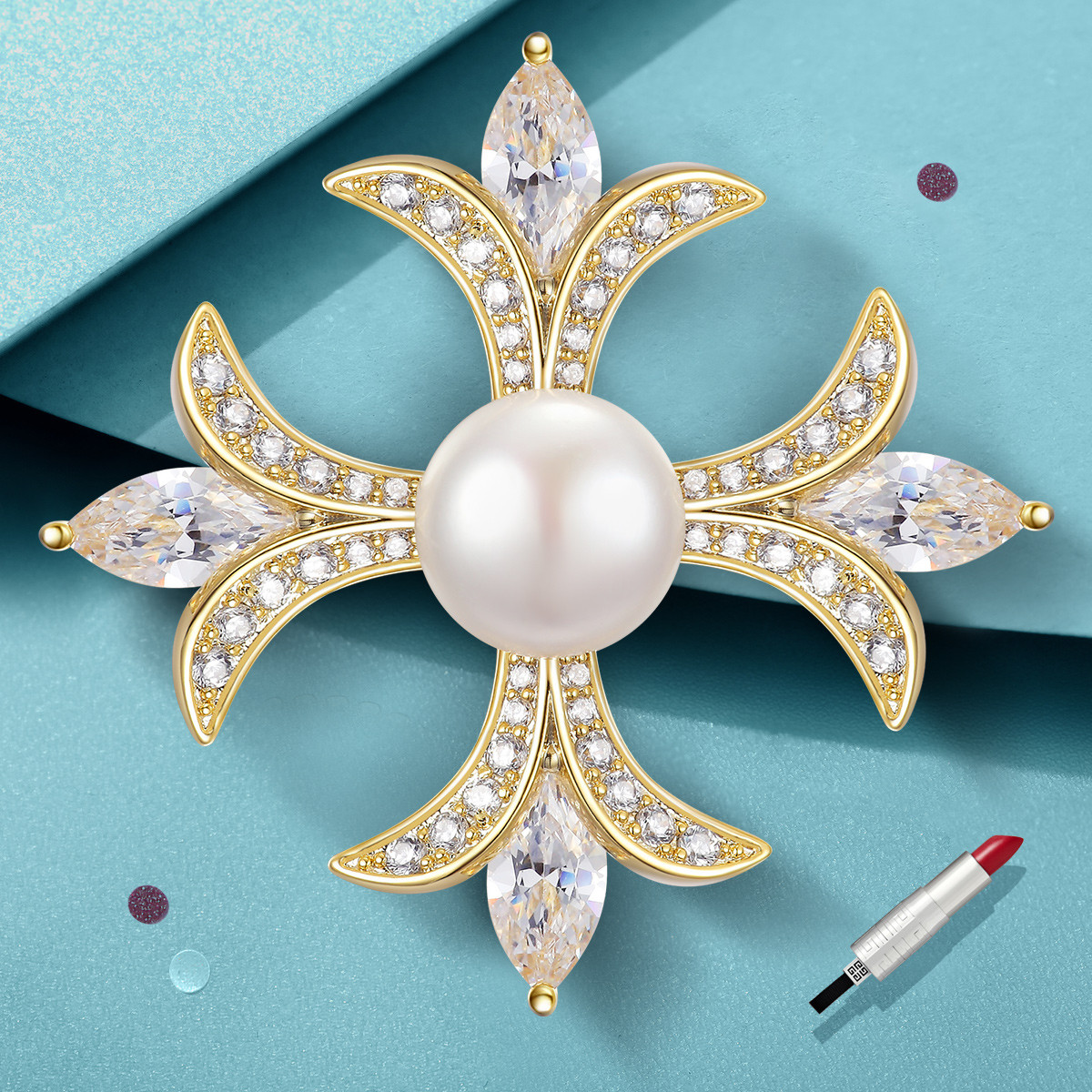 brir佰色传情服装配饰时尚高雅个性气质金色胸花天然淡水珍珠