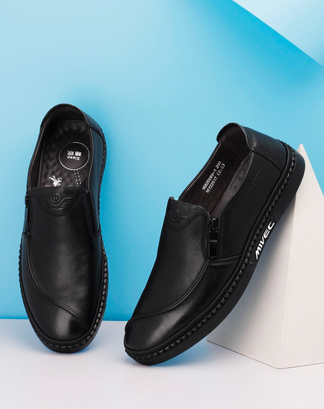 秋季新款真皮商务休闲皮鞋男式英伦潮鞋套脚男鞋牛皮鞋一脚蹬懒人鞋