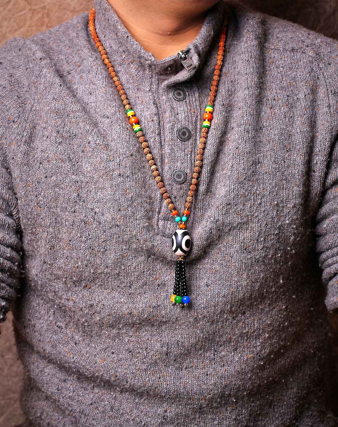 印度.南部部落原住民金刚菩提天珠项链