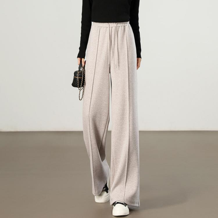 斯尔丽 【含羊毛人字纹阔腿裤】时尚女士通勤气质宽松长款休闲裤女裤