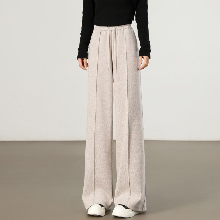 斯尔丽 【含羊毛人字纹阔腿裤】时尚女士通勤气质宽松长款休闲裤女裤