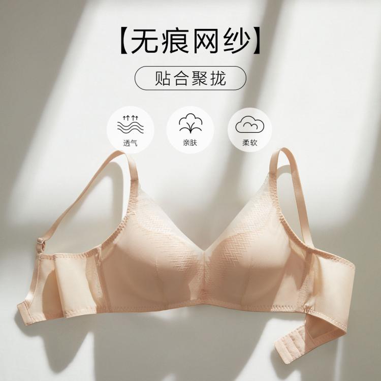 安莉芳 【升级 舒挺杯双专利】网纱无钢圈可机洗小胸聚拢侧收文胸