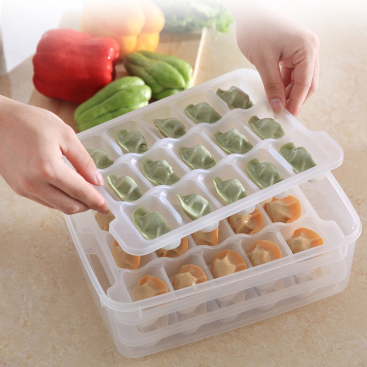 3层45格家用冻饺子馄饨冰箱保鲜盒 冰箱收纳盒饺子盒