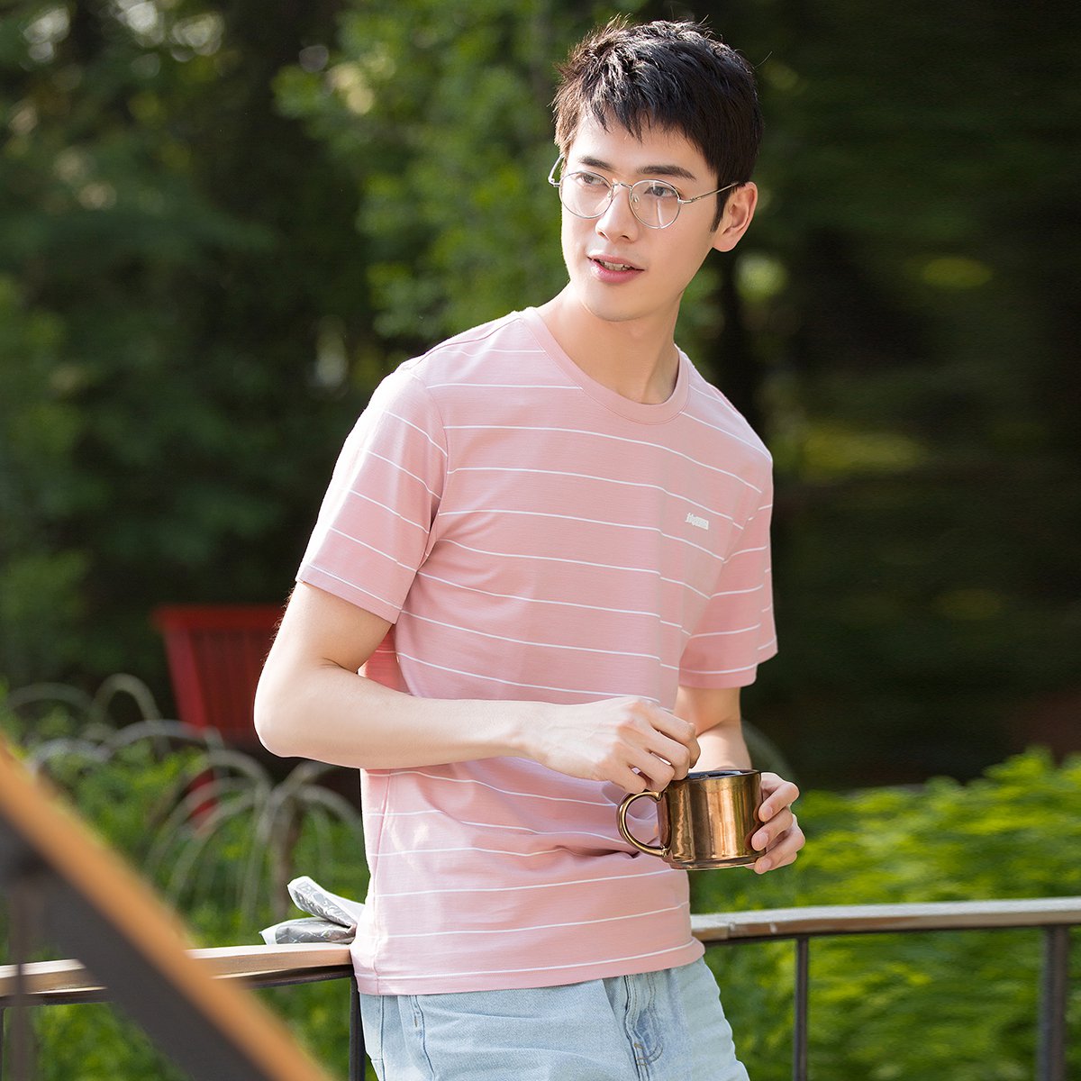 森马男装限时一件五折特惠专场男士休闲舒适条纹短袖t恤15038711030