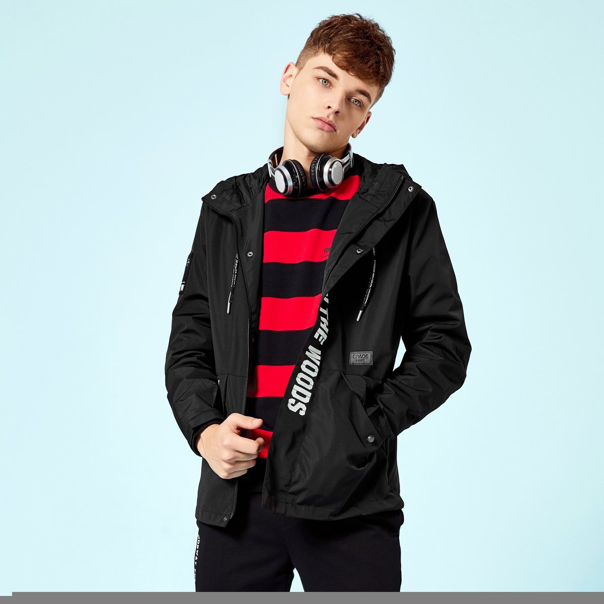 森马男装秋装时尚潮流街头拉链连帽防风保暖休闲夹克男装男士外套