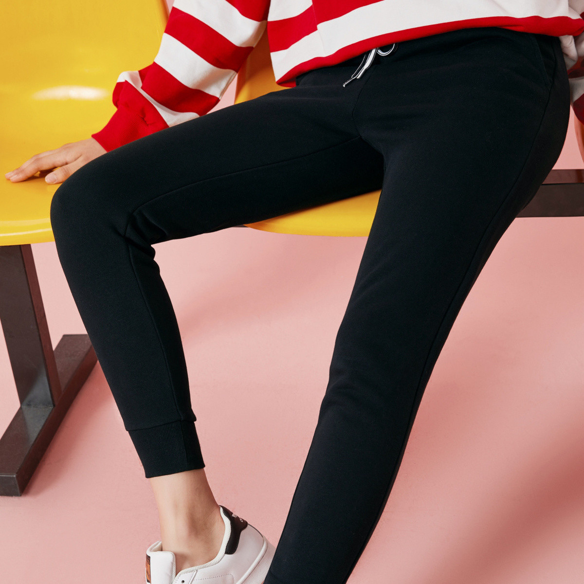 【修身显瘦 加绒保暖】森马女裤2018冬装新款运动风系带裤子女休闲裤