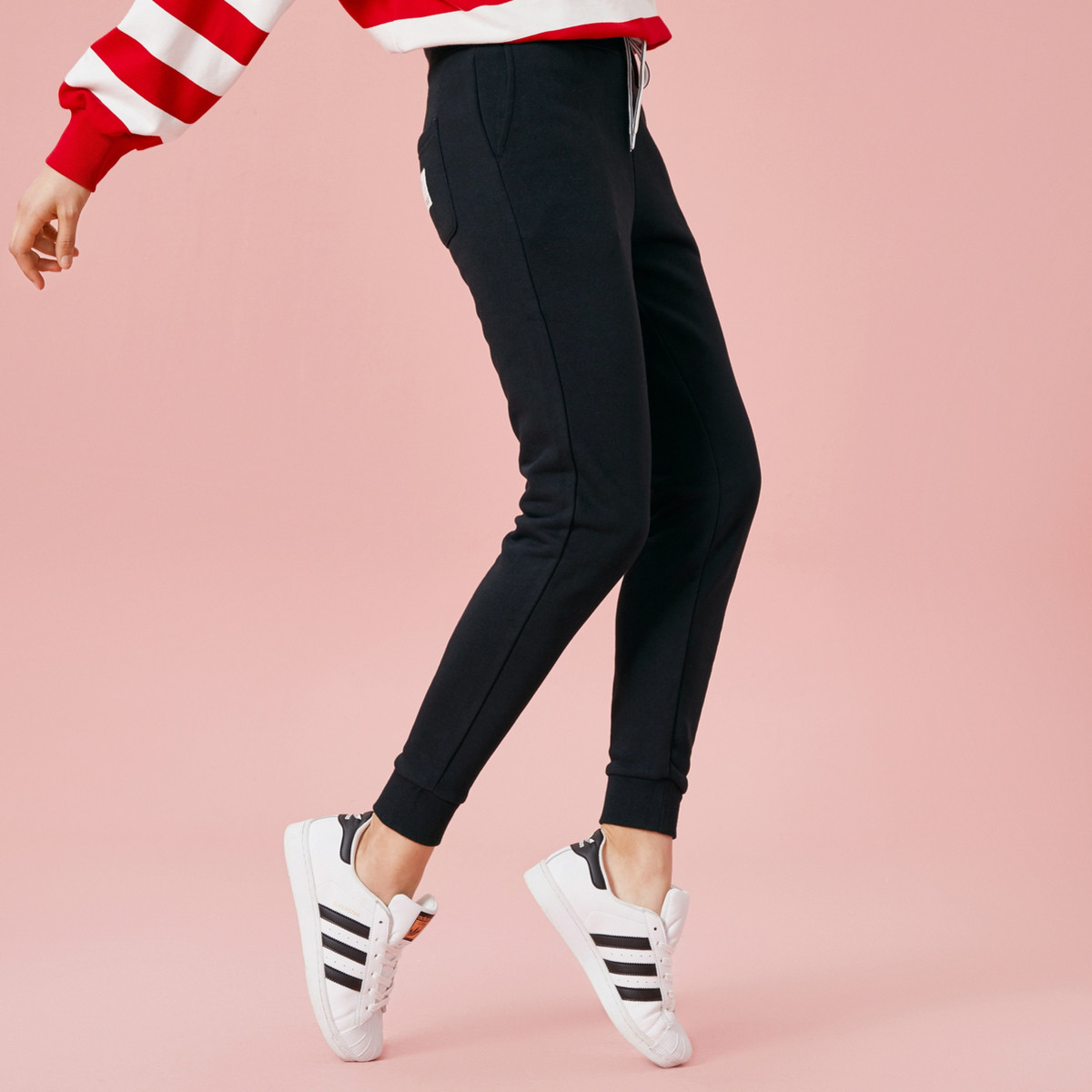 【修身显瘦 加绒保暖】森马女裤2018冬装新款运动风系带裤子女休闲裤