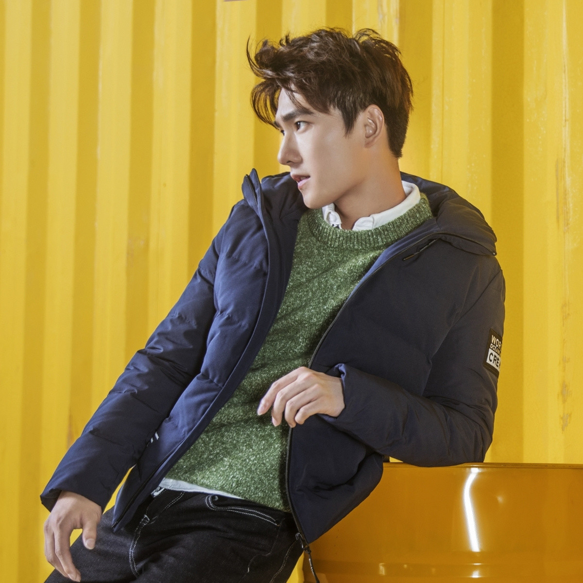 【杨洋明星同款 保暖连帽】森马冬季韩版字母印花连帽短款男士短款