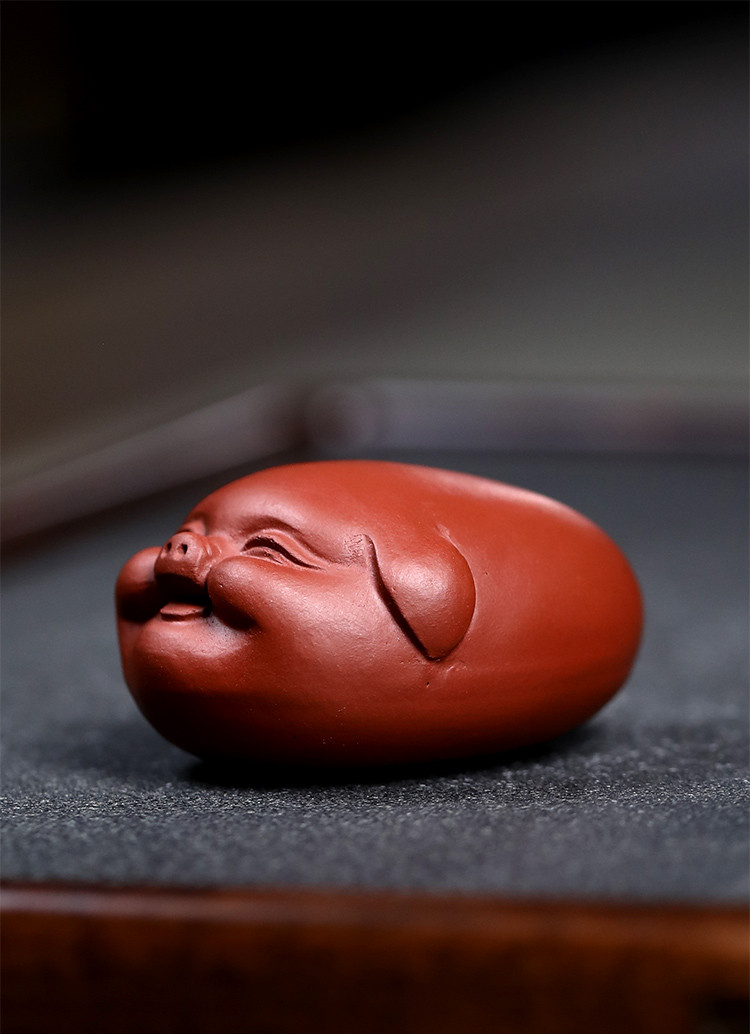 紫砂艺人乔辰宜兴紫砂福气开心猪茶宠摆件功夫茶道配件把玩件