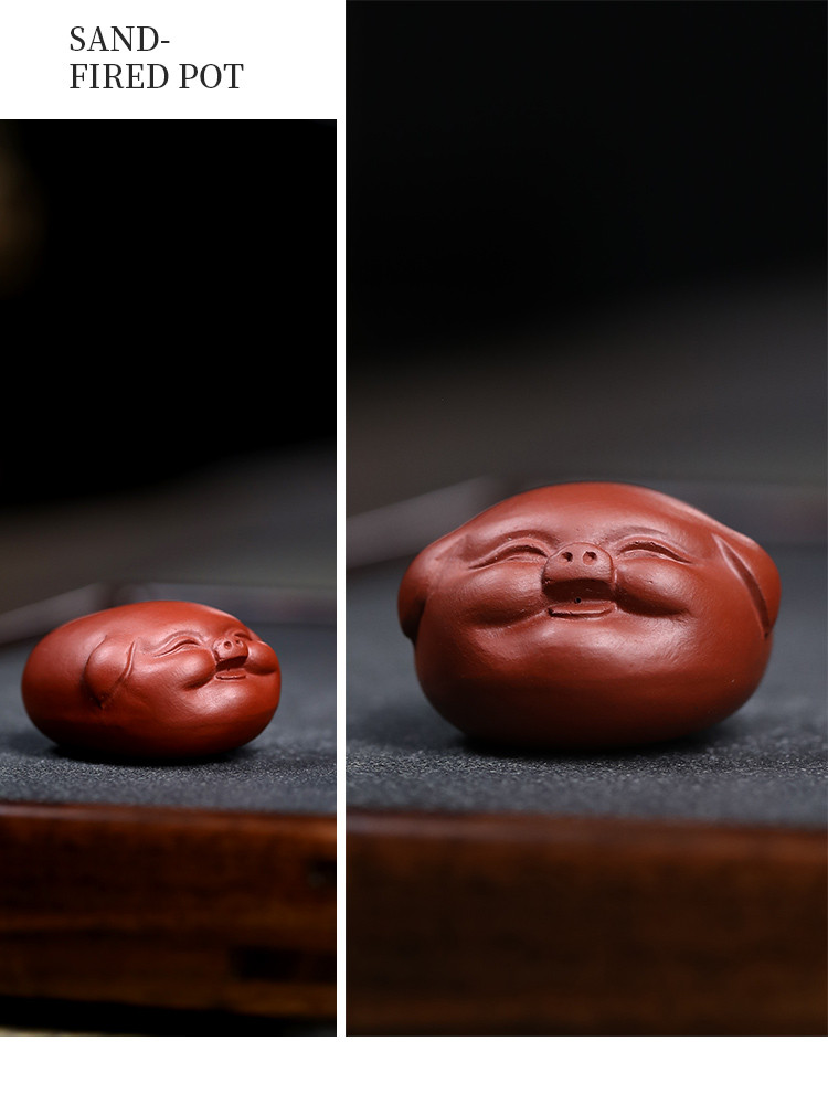 紫砂艺人乔辰宜兴紫砂福气开心猪茶宠摆件功夫茶道配件把玩件