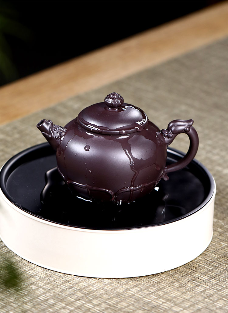 正高级工艺师申屠国洪300cc原矿紫茄泥莲意紫砂壶泡茶壶