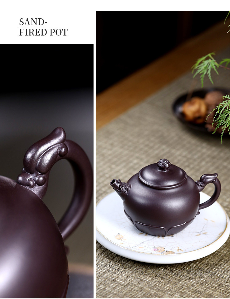 正高级工艺师申屠国洪300cc原矿紫茄泥莲意紫砂壶泡茶壶