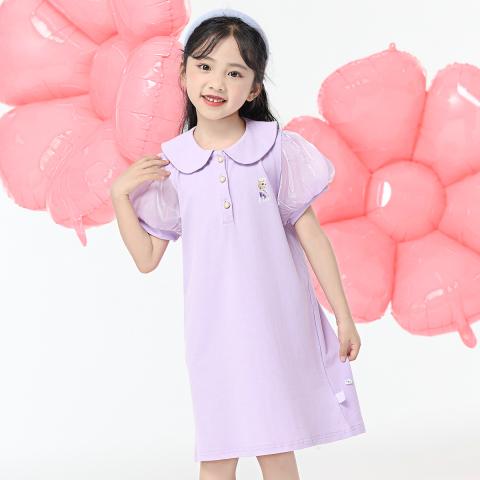 迪士尼 女童连衣裙学院风夏款儿童裙气质Polo领学院风连衣裙 图片 1