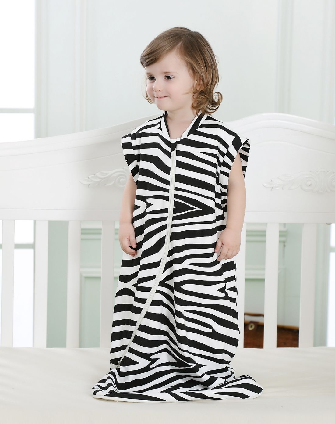 全棉满印花双层蘑菇睡袋黑条纹