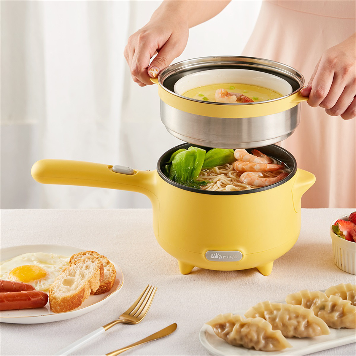 小熊电煮锅宿舍学生多功能家用电炒菜锅煮面迷你小型一体电热火锅