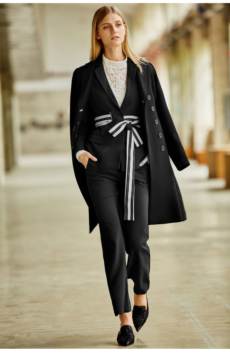 【2019秋新品】amii极简时尚通勤ol风配条纹腰带西装长裤两件套女