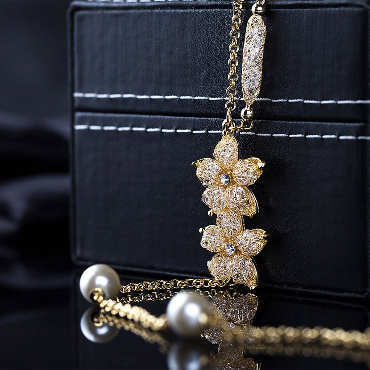 芭比barbie 小冰花时尚碎钻网状双层项链时尚项链锁骨链 金色 均码