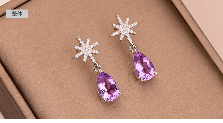 耳钉耳环天然紫水晶s925银简约时尚学生首饰品女生礼物