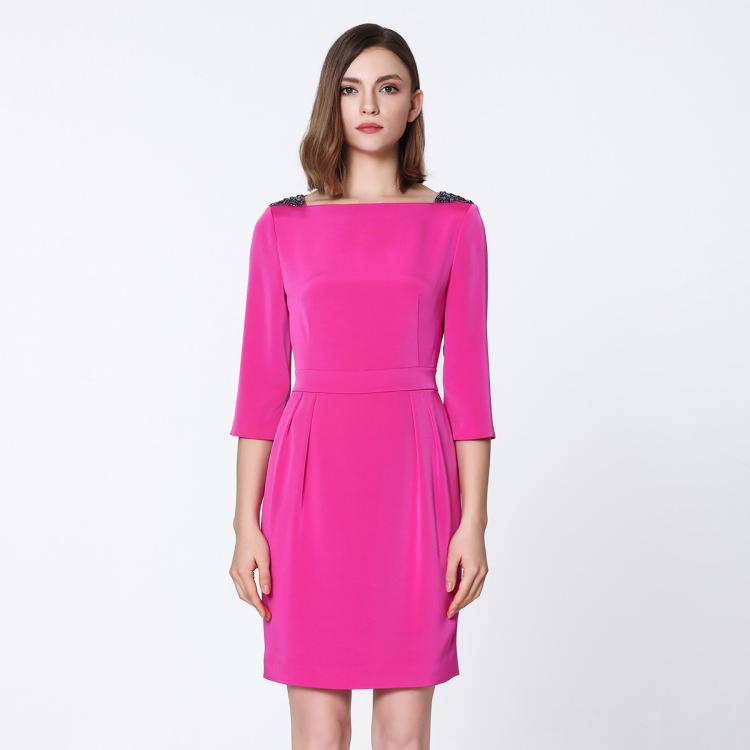 Ports 1961 宝姿女装优雅气质温柔纯色五分袖显瘦连衣裙 In Pink