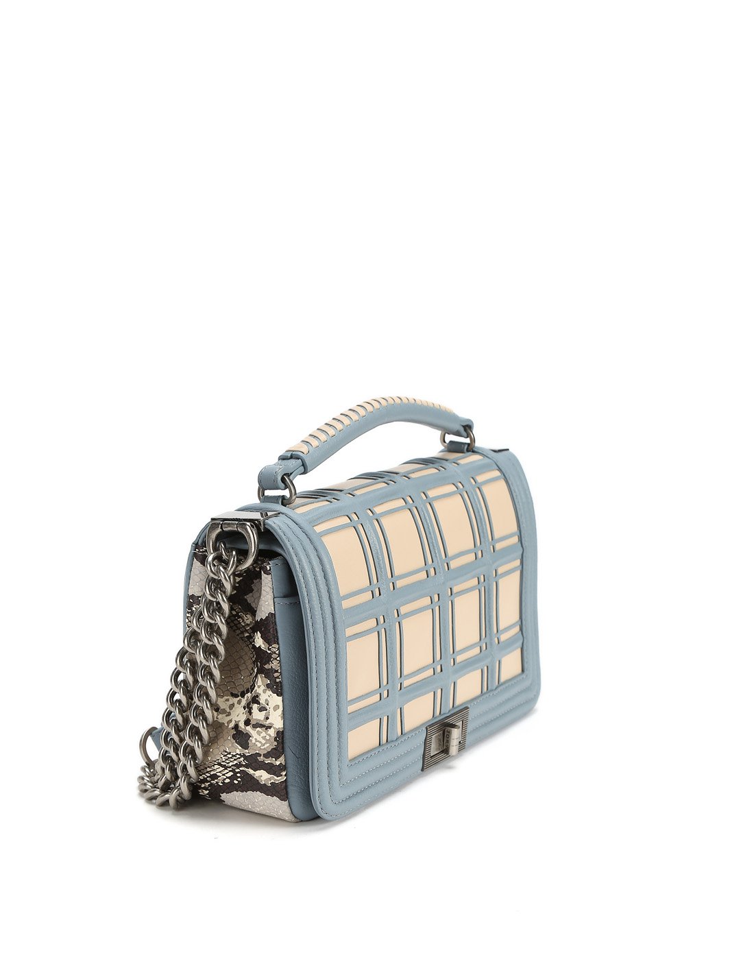 jorya卓雅复古格纹拼贴链条单肩包