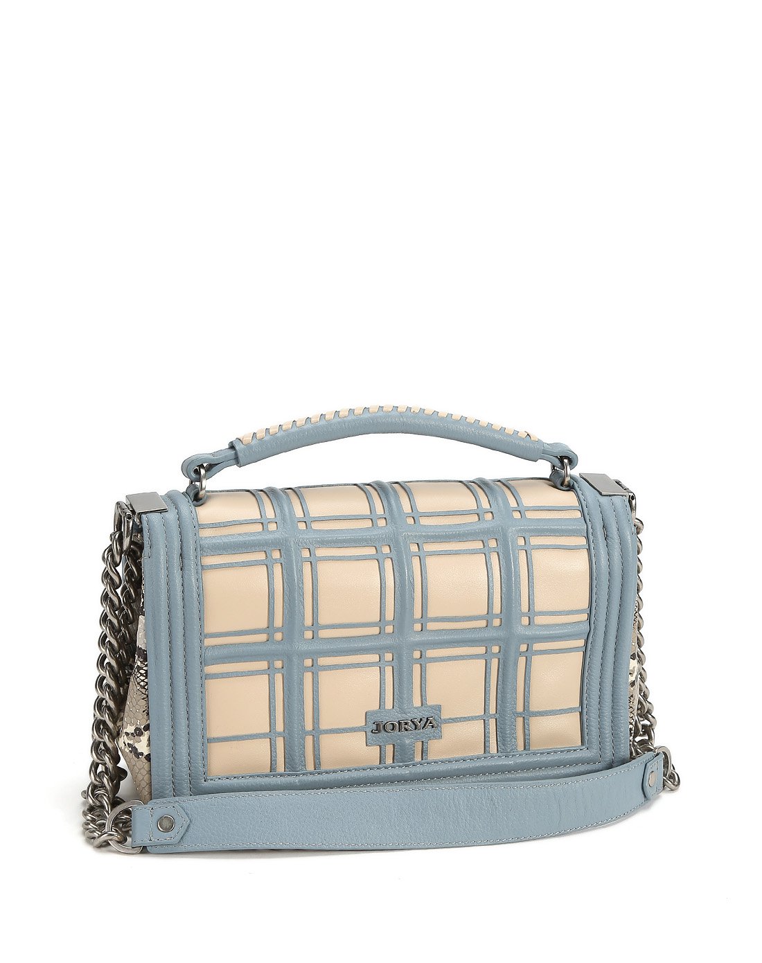 jorya卓雅复古格纹拼贴链条单肩包