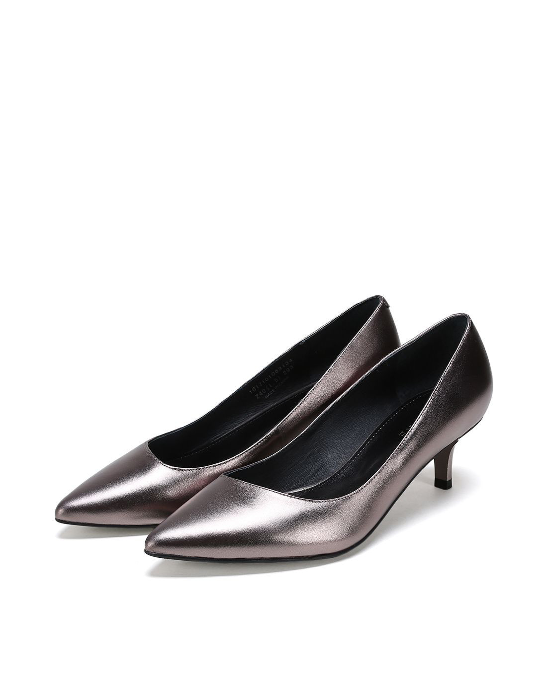 舒适真皮时尚尖头浅口高跟女式单鞋锡色