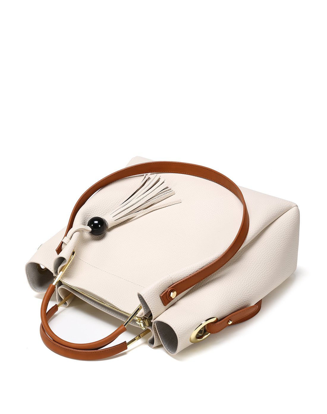 杜拉拉系列简约纯色大容量单肩手提流苏女包白色