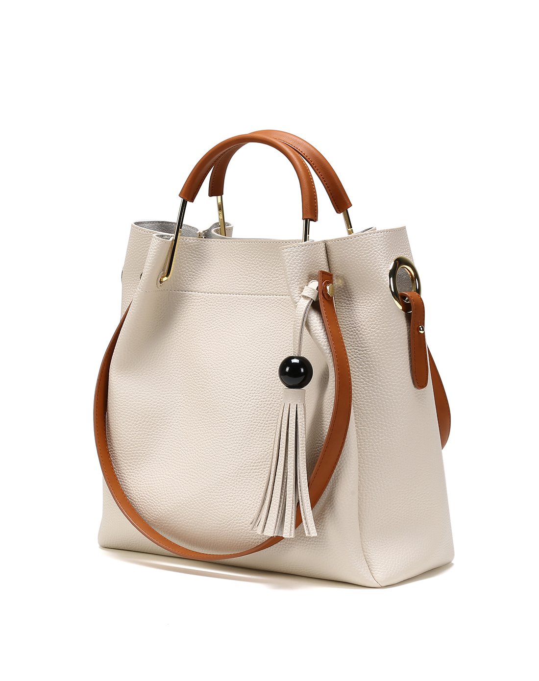 杜拉拉系列简约纯色大容量单肩手提流苏女包蓝色