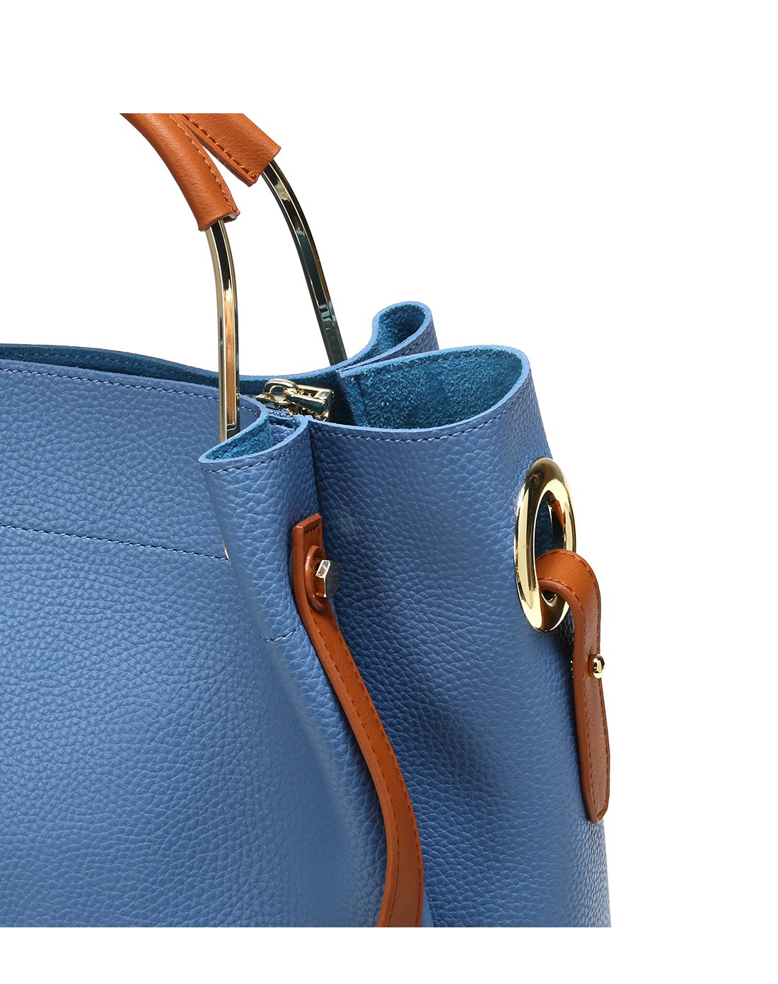 杜拉拉系列简约纯色大容量单肩手提流苏女包蓝色