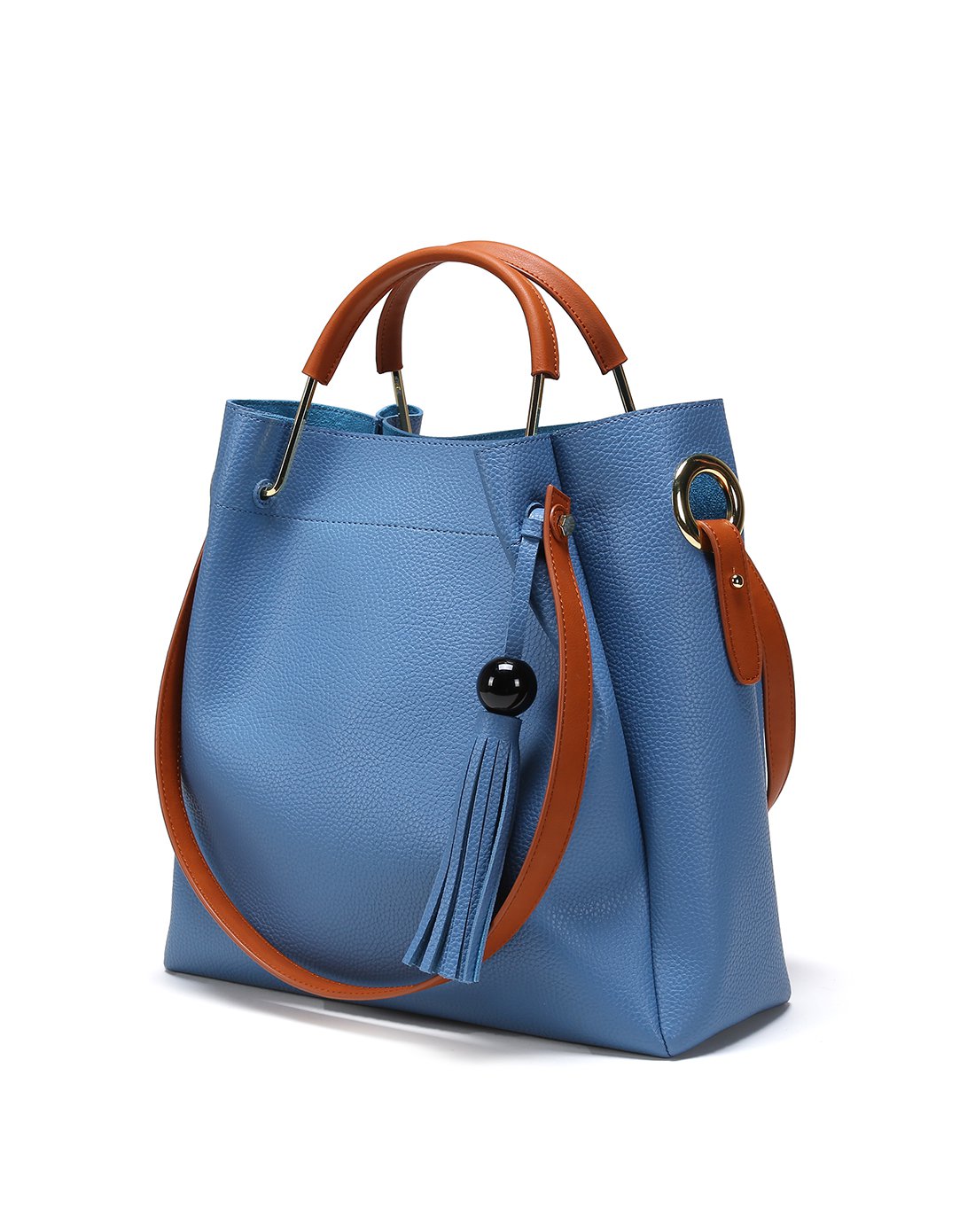 杜拉拉系列简约纯色大容量单肩手提流苏女包黑色