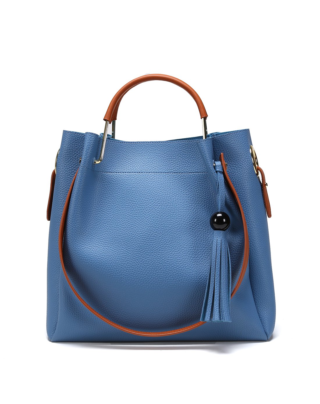 杜拉拉系列简约纯色大容量单肩手提流苏女包蓝色