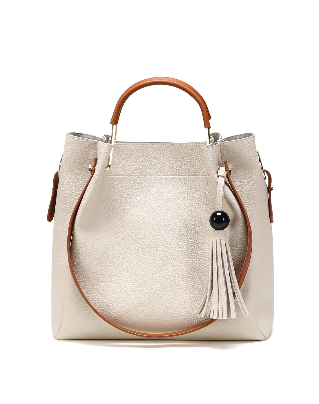 杜拉拉系列简约纯色大容量单肩手提流苏女包白色