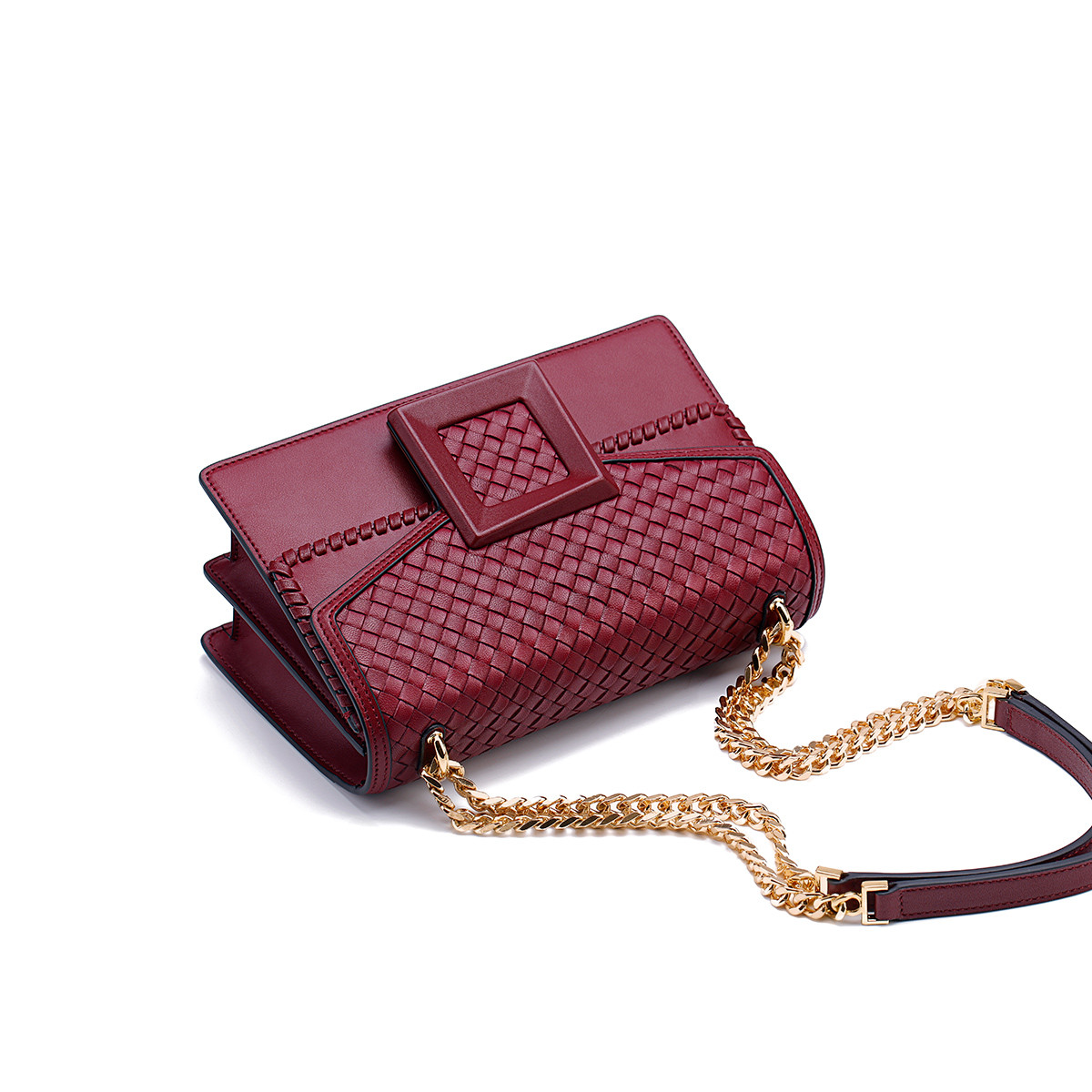 hr赫莲娜女士风琴包羊皮混牛皮编织包单肩链条包斜挎女包