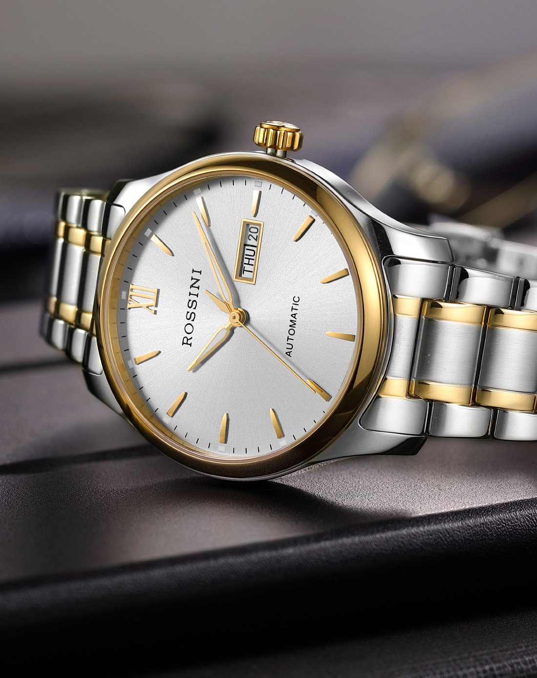 罗西尼【新品】时尚商务双日历钢带自动机械5725男士手表