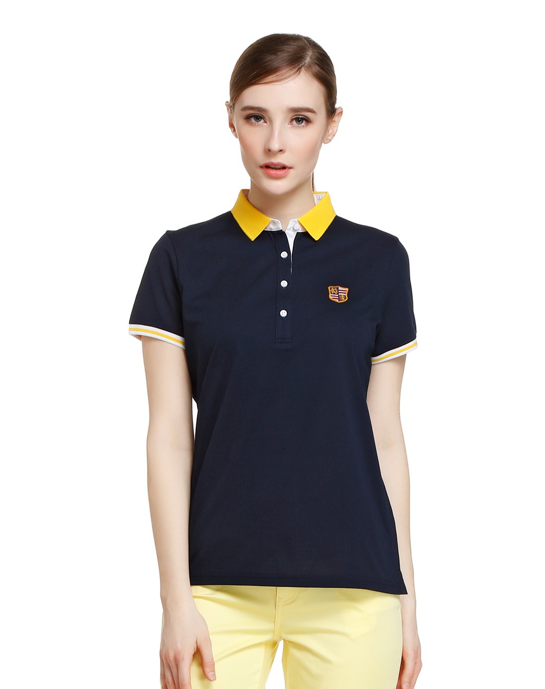 卡尔丹顿kaltendin 女装休闲撞色polo领棉质短袖t恤 黑色 xxl