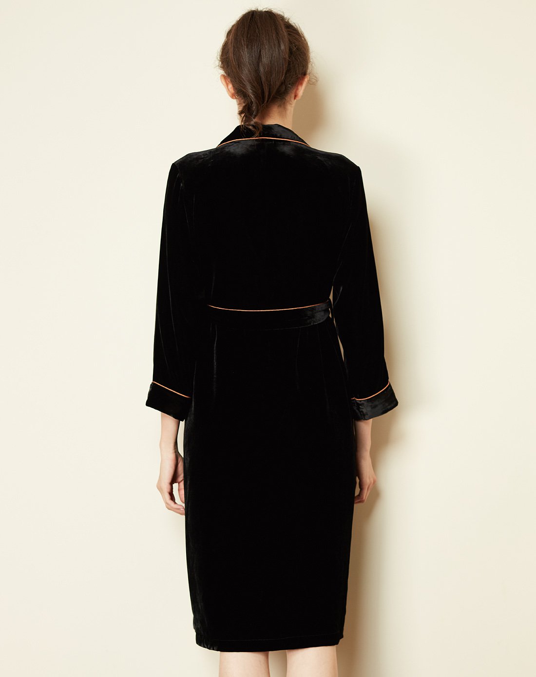 手工绣花真丝拉绒奢华长裤睡袍(单袍)