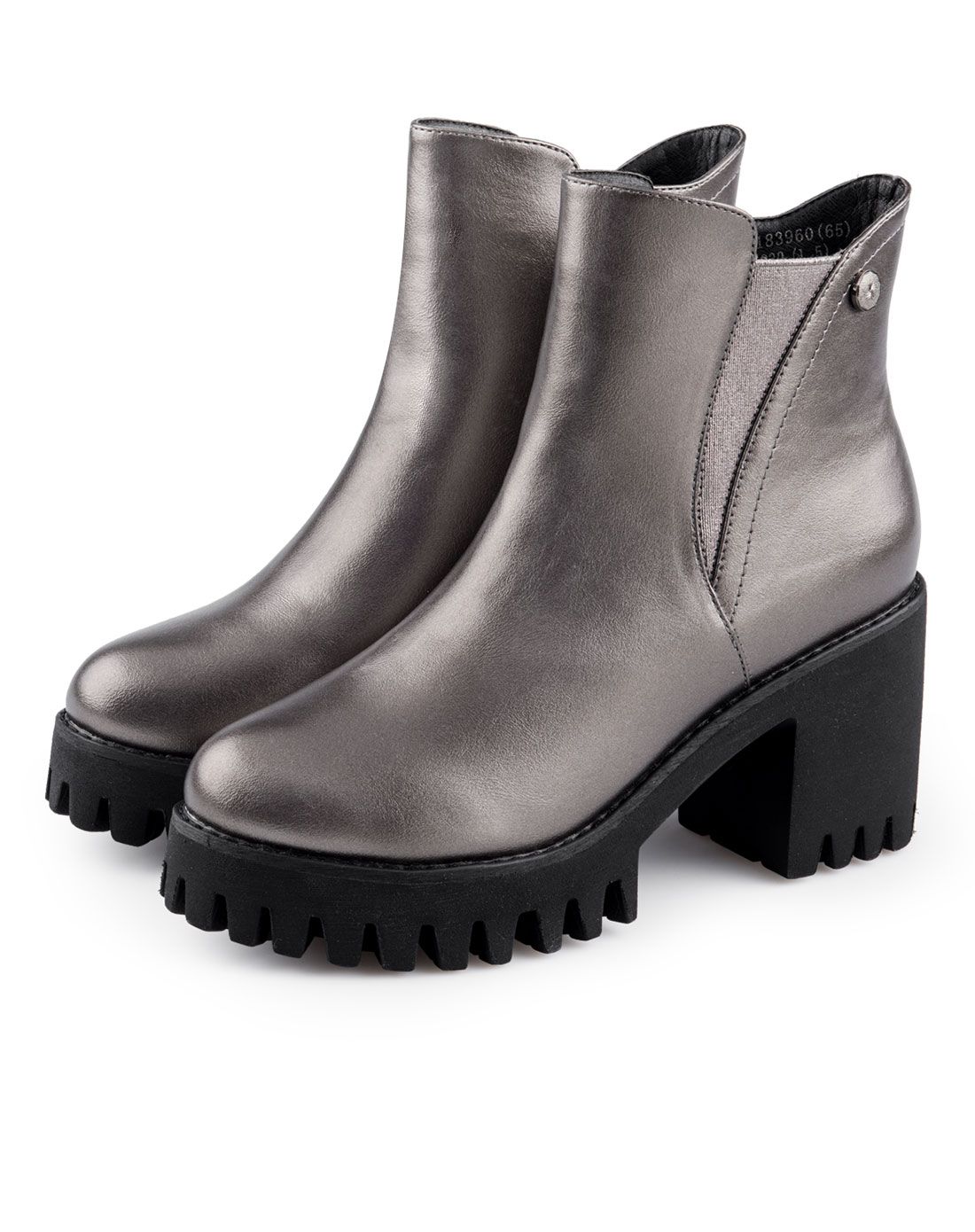 女款黑色厚水台绒里粗高跟短靴