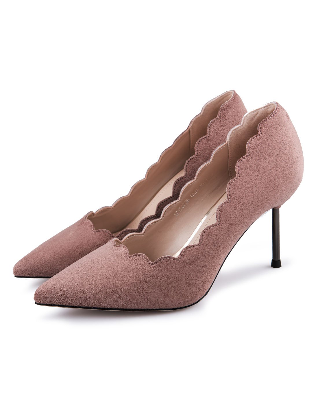 女款花瓣边绒面尖头细高跟单鞋绿色