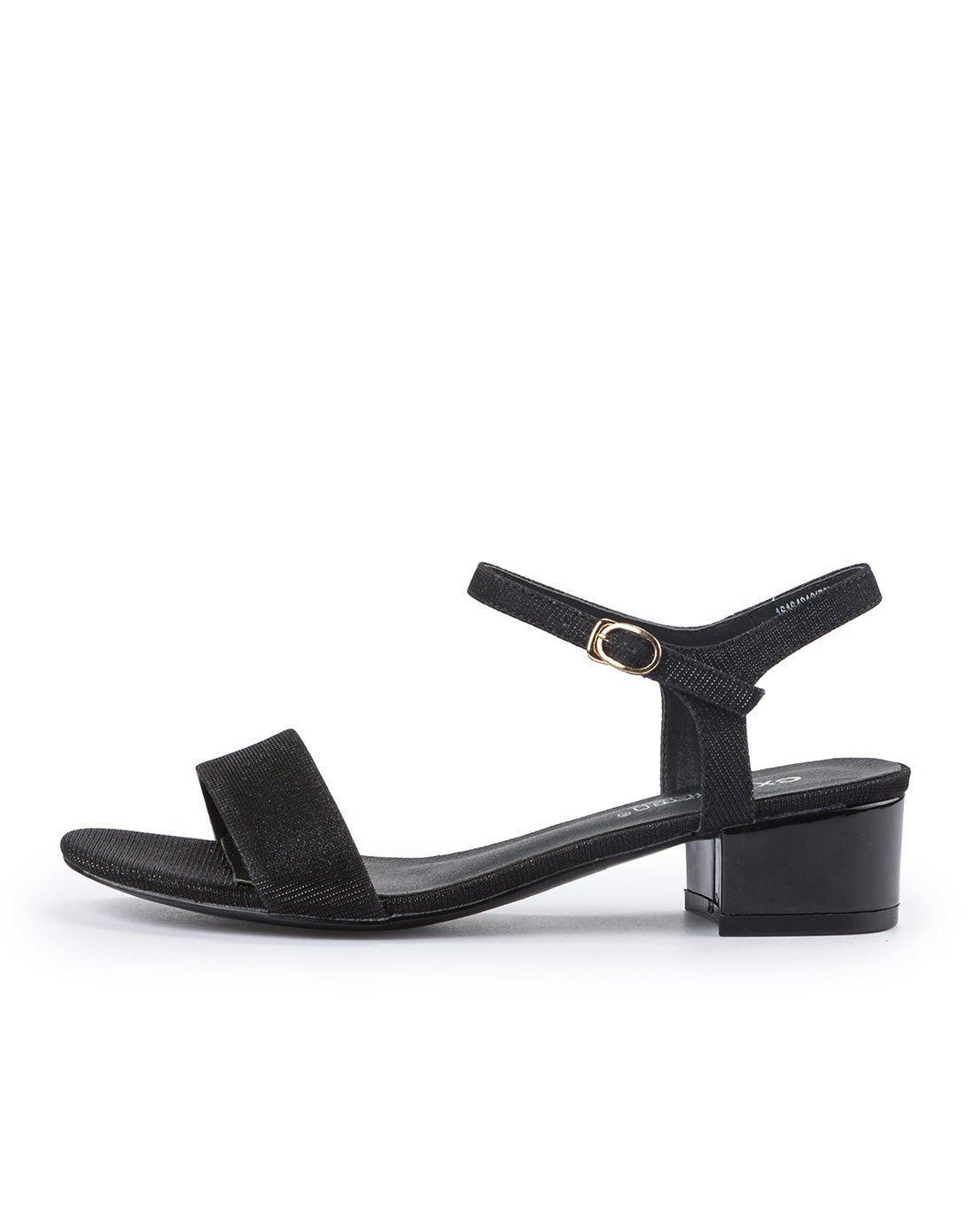 依思q女款黑色简约一字带粗中跟凉鞋1616401860_唯品会