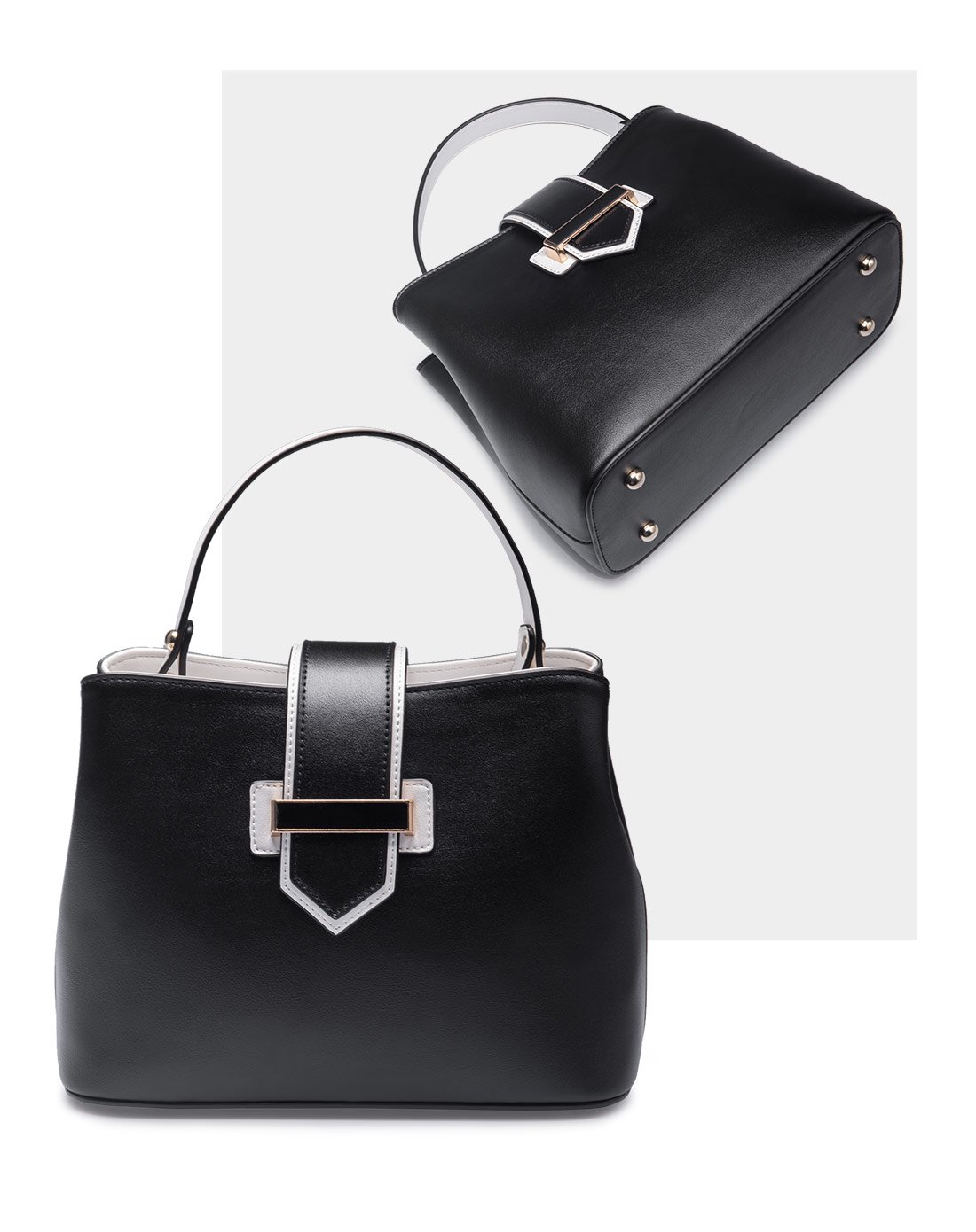 毕业耍"新"记--依思qexull依思q2018春季新款撞色拼接插扣手提包