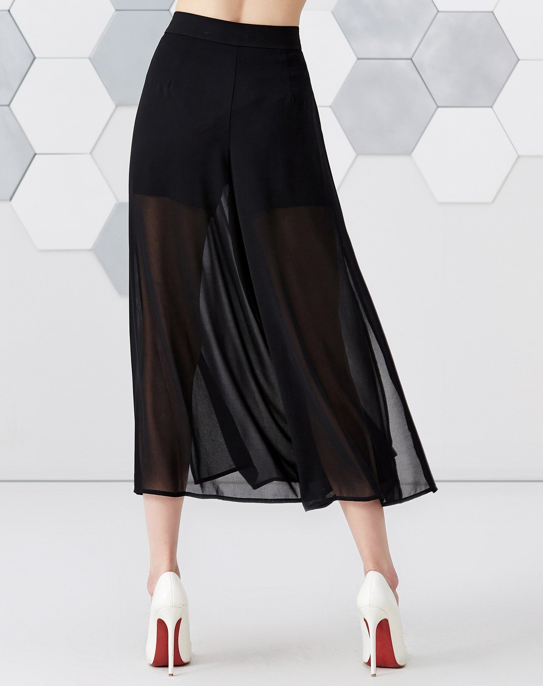 飘逸雪纺面料时尚侧开衩都市时尚七分阔腿裤