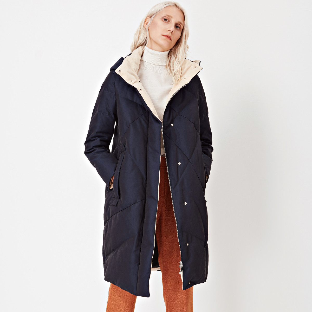 jefen/吉芬秋冬新款带帽中长款羽绒服